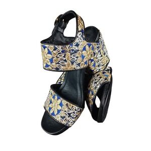 STEVEN BY STEVE MADDEN Embellished Platform Block Heels Sandals‎ Women's Size 38